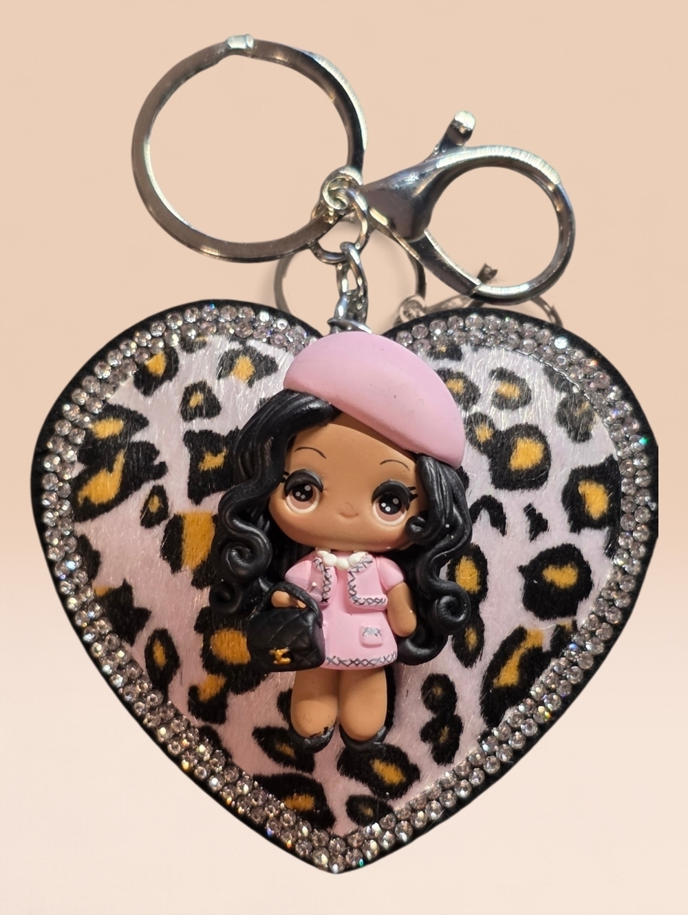 Artisan Handmade Glam Fashionista Clay Doll Keychain